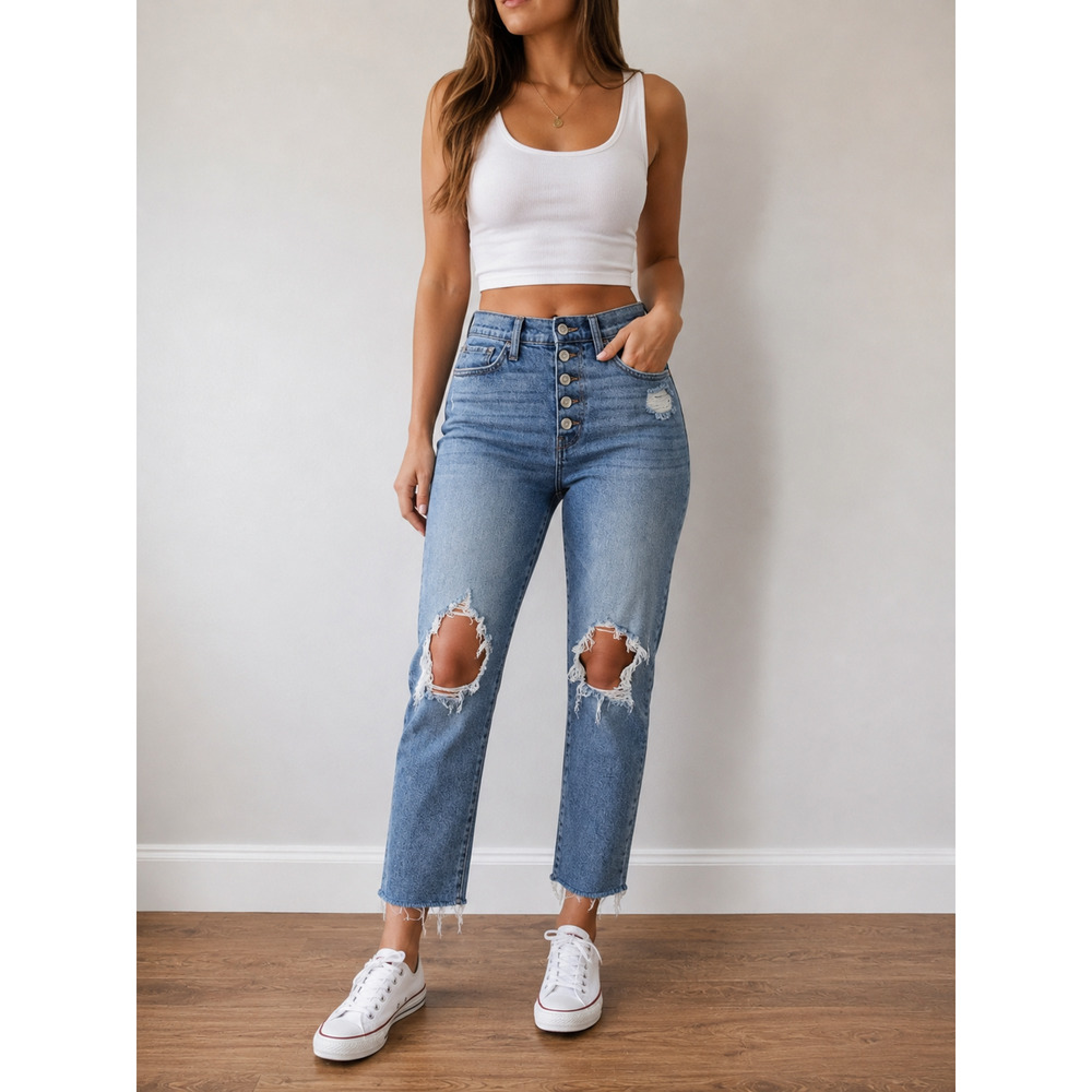 So Curvy Mom Womens Teen Jeans High Rise Size 7 Distressed Button Fly Cowgirl